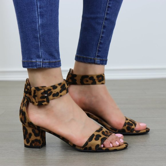 Block Heel Suede Leopard Sandal - Picture 2 of 16
